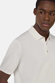 Polo de punto en algodón seda, Blanco, hi-res