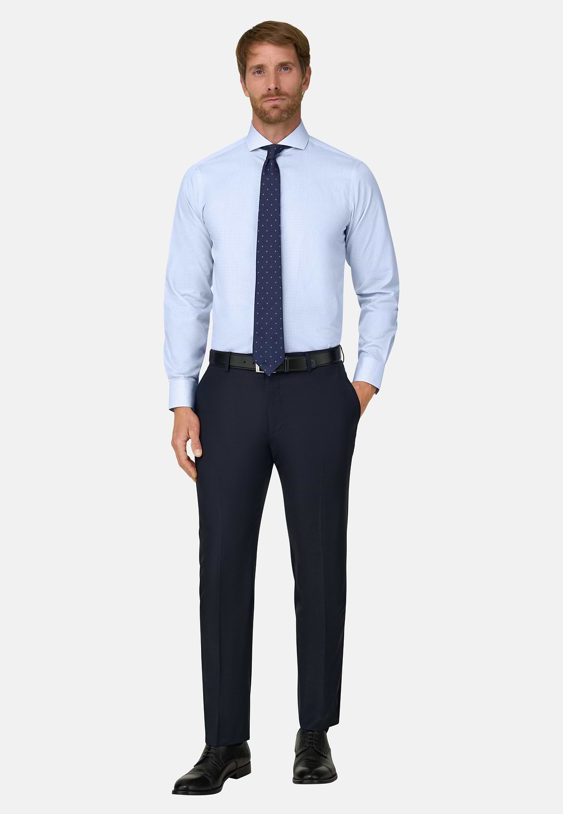 Shirt Checked Cotton Poplin Slim Fit, Light Blue, hi-res, 2