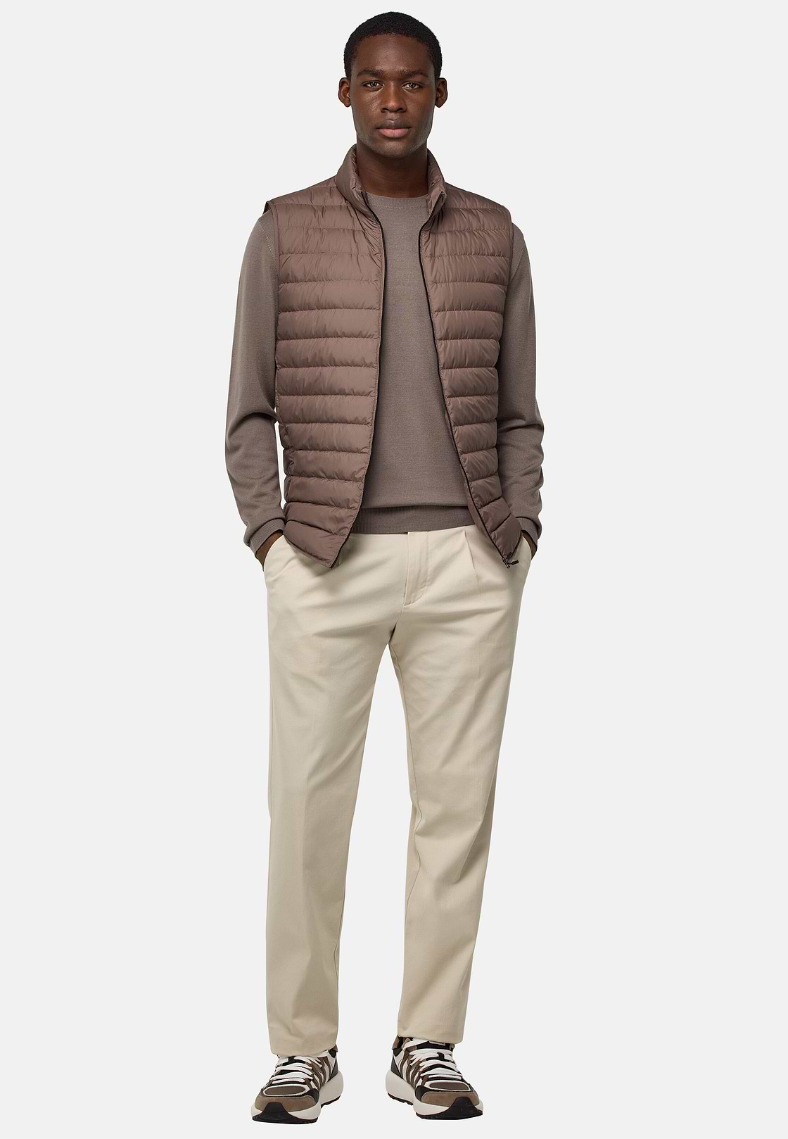 Gilet In Technical Fabric With Goose Down, Taupe, hi-res