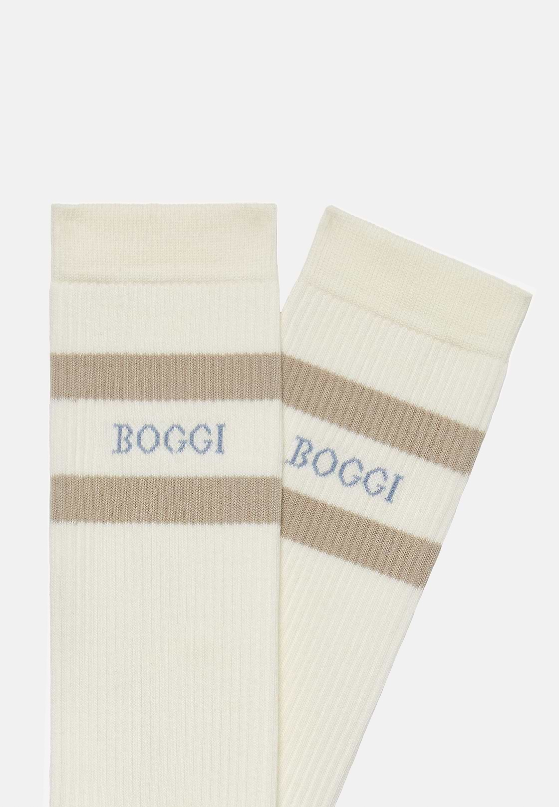 Cotton Blend Striped Logo Socks, White, hi-res