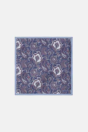 Paisley Print Silk Pocket Square, Blue, hi-res