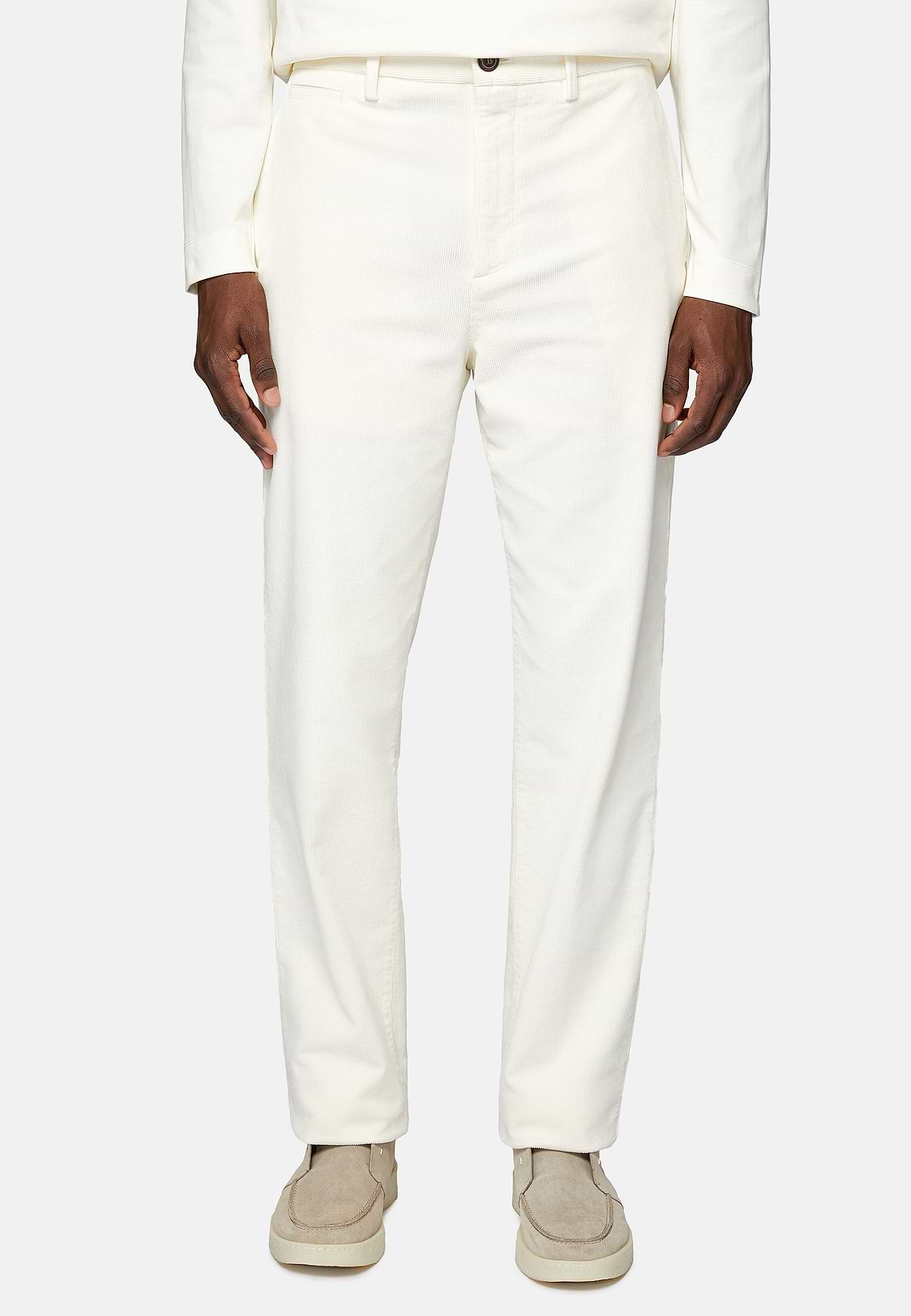 Trousers in Stretch Velvet, Cream, hi-res