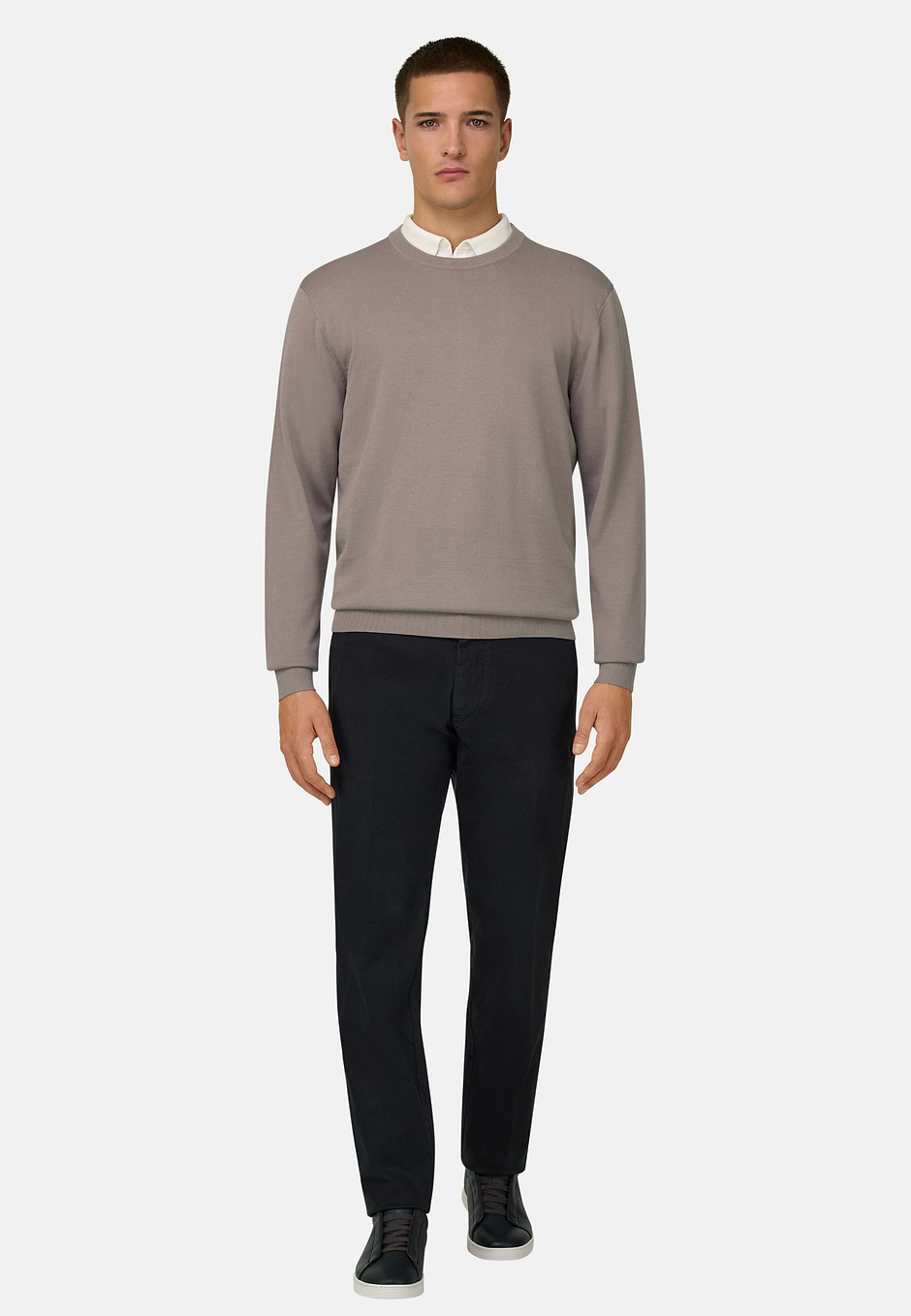 Rundhalspullover Aus Baumwolle, Taupe, hi-res