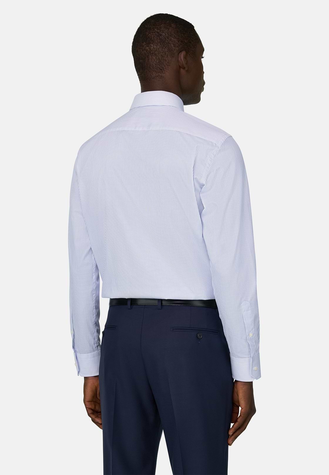 Camicia A Righe In Cotone Slim Fit, Azzurro, hi-res, 3