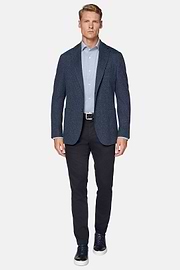 Veste Bleu Marine En Laine Et Coton Mélangés B Jersey, Bleu, hi-res