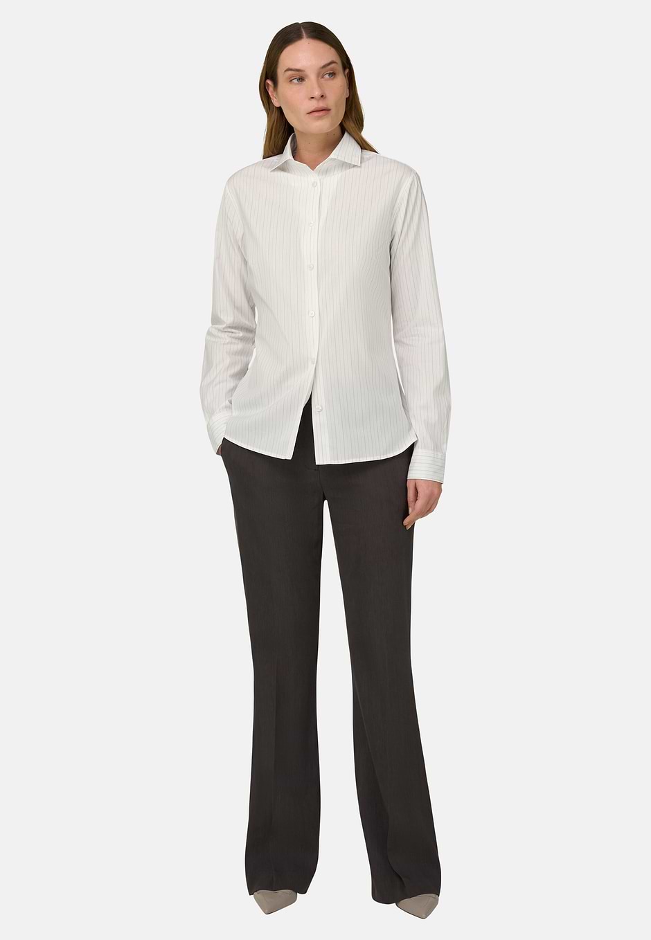 Camicia A Righe In Cotone Seta Regular Fit, Bianco, hi-res