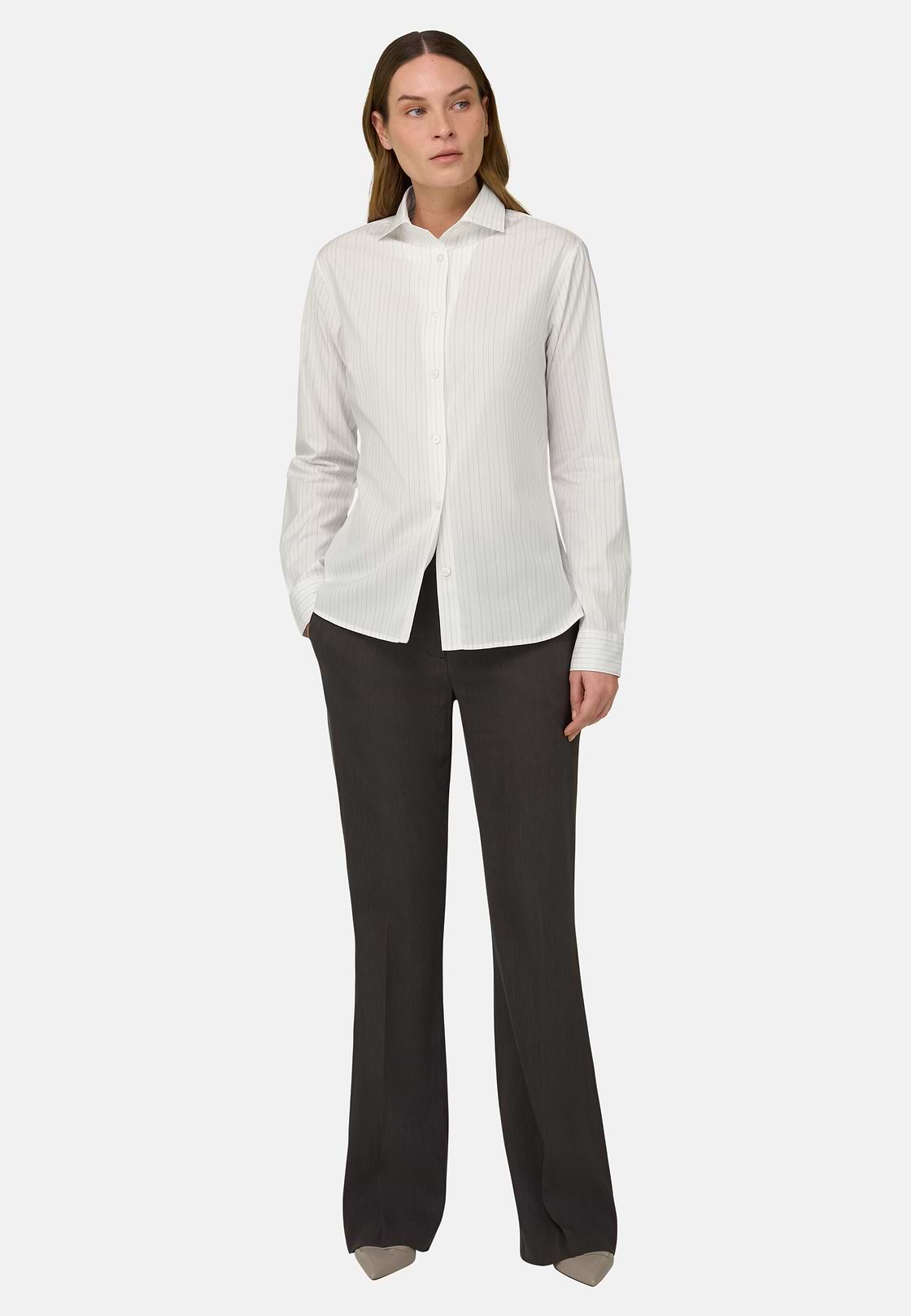 Camicia A Righe In Cotone Seta Regular Fit, Bianco, hi-res, 2