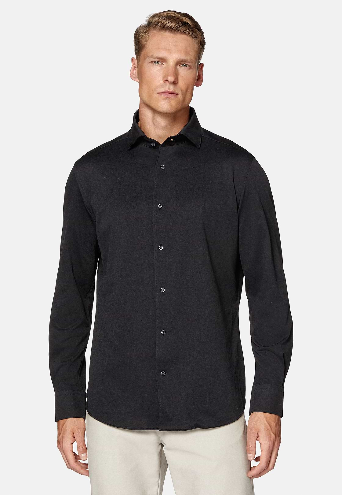 Camisa Estilo Polo De Punto Japonés Regular Fit, Negro, hi-res