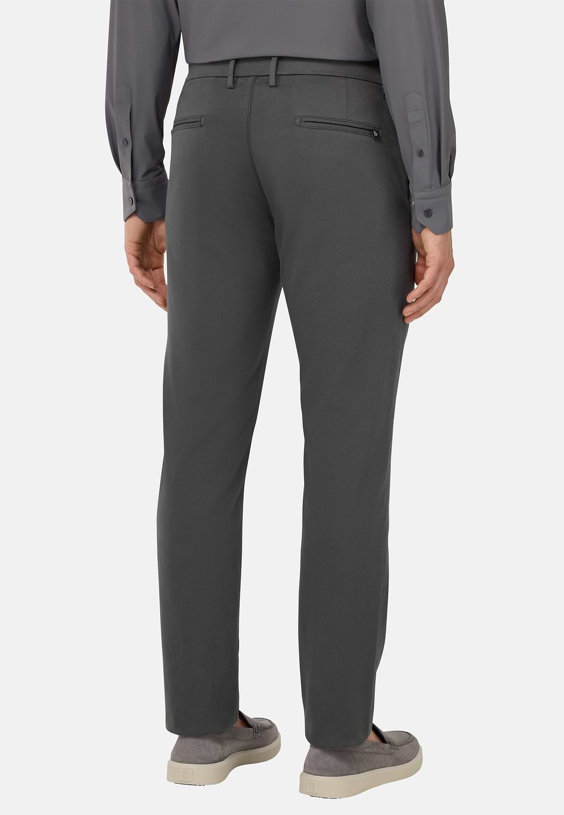 Pantaloni In Cotone Tencel Elasticizzato, Carbone, hi-res