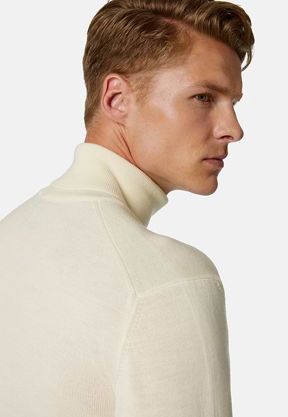 White Merino Wool Turtleneck Jumper, Sand, hi-res