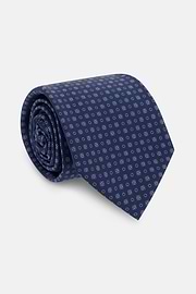 Geometric Motif Silk Tie, Navy blue, thumb, 2