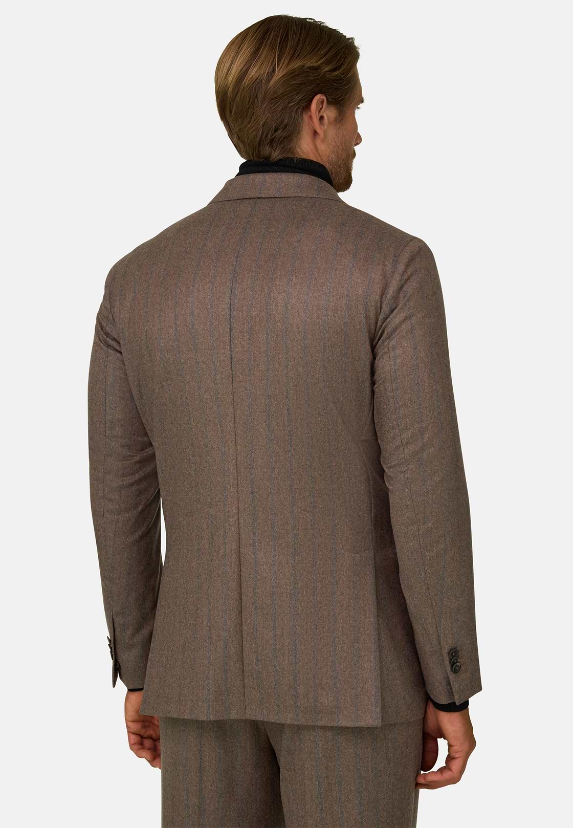 Suit Pinstripe Wool Flannel, Brown, hi-res, 5