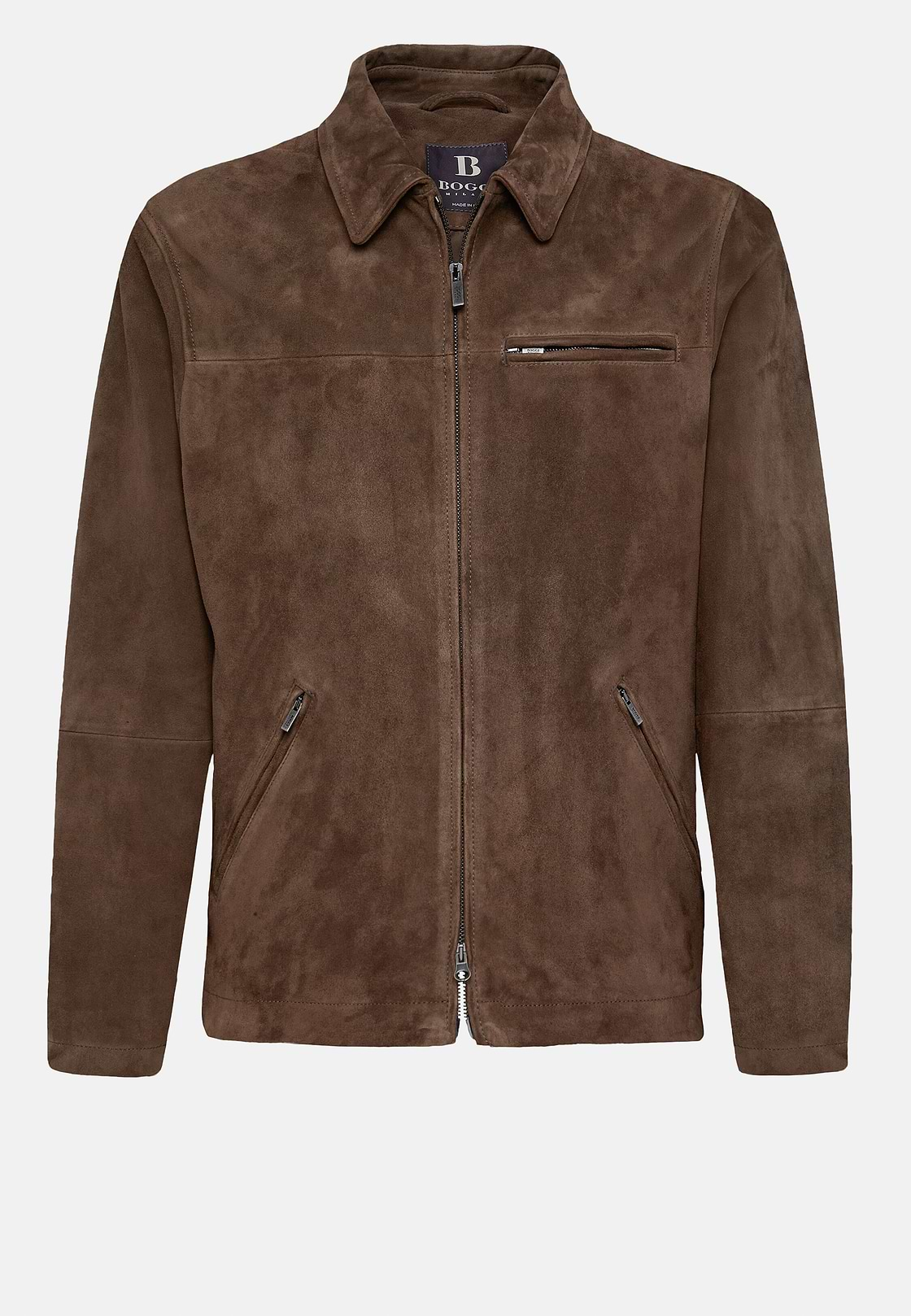 Bomber Jacket in Genuine Suede Leather, Brown, hi-res