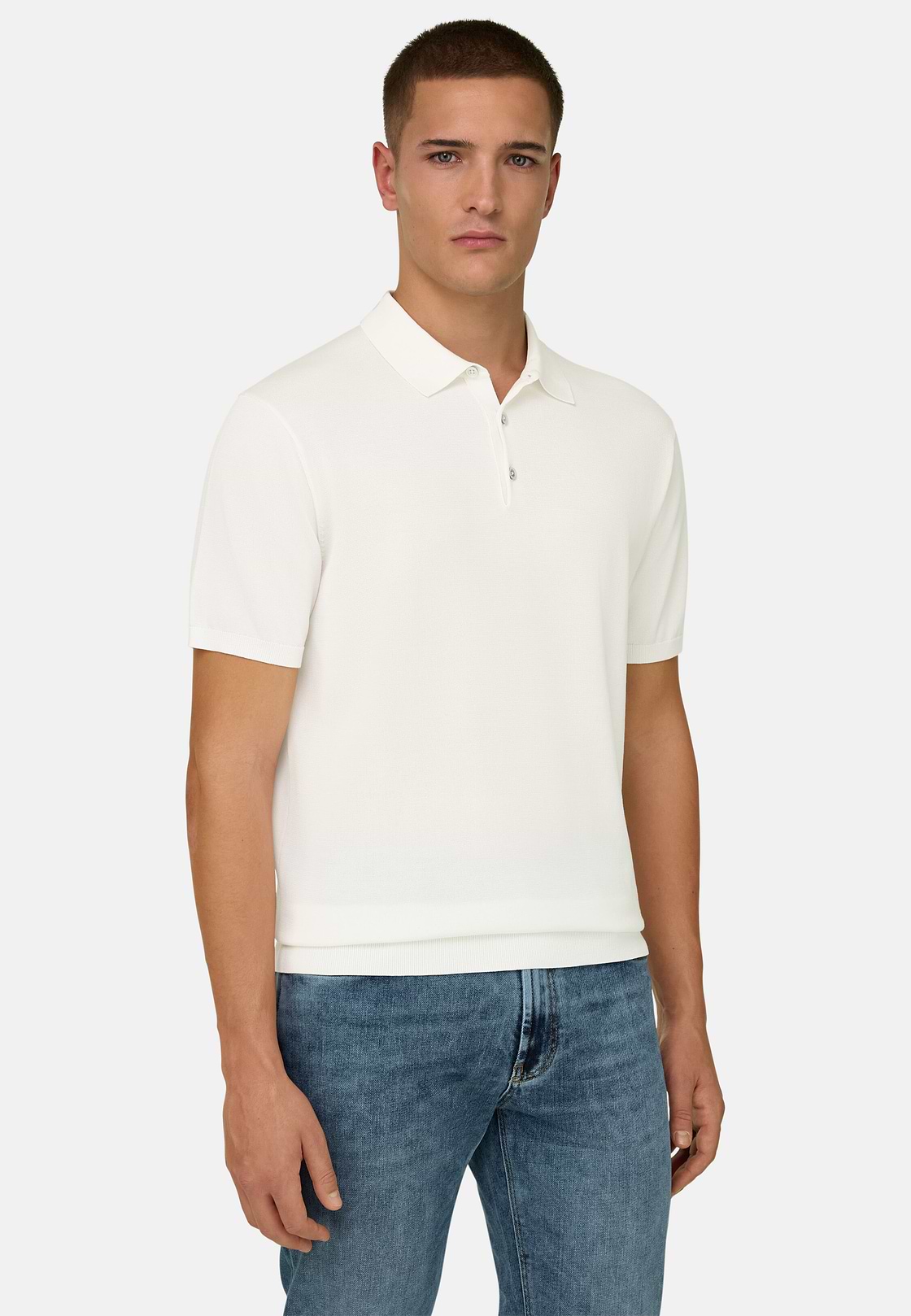 Polo Di Maglia In Cotone Seta, Bianco, hi-res, 1