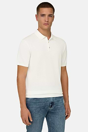 Polo Di Maglia In Cotone Seta, Bianco, thumb, 1