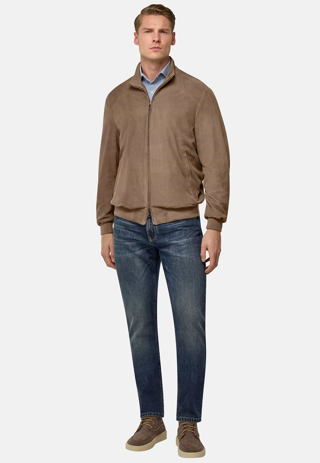 Bomber Aus Veloursleder, Taupe, hi-res