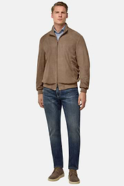 Bomber Aus Veloursleder, Taupe, hi-res