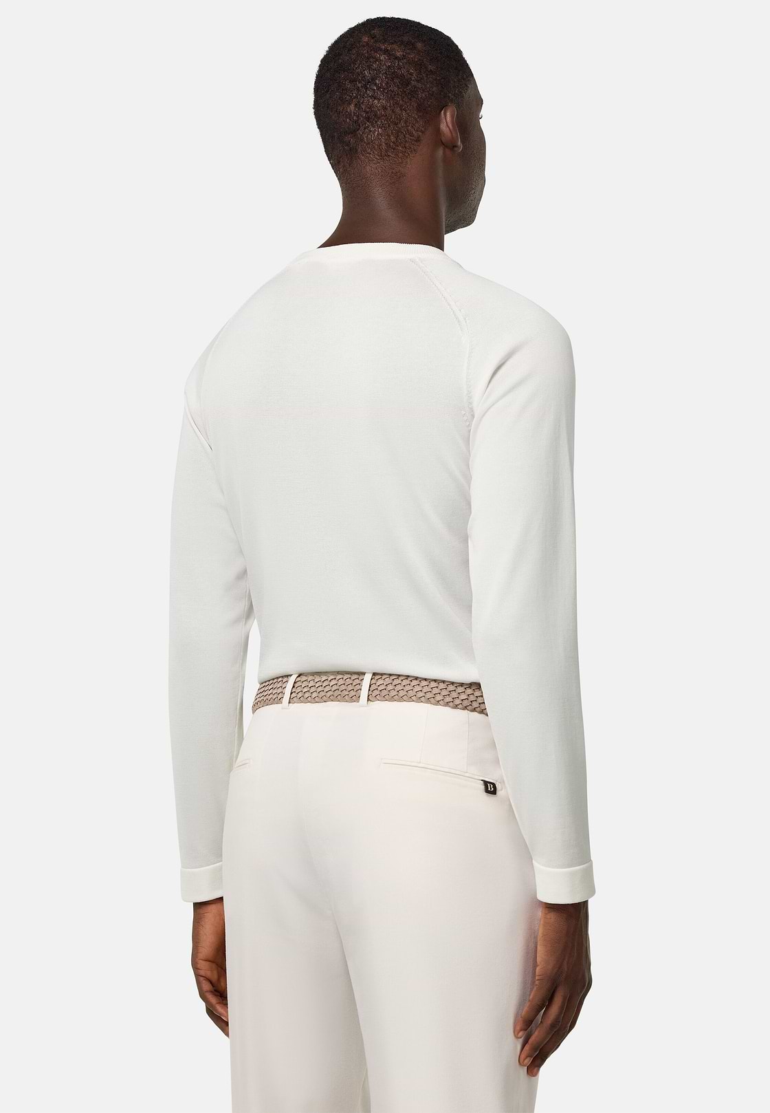 Cotton and Silk Crew Neck Jumper, White, hi-res