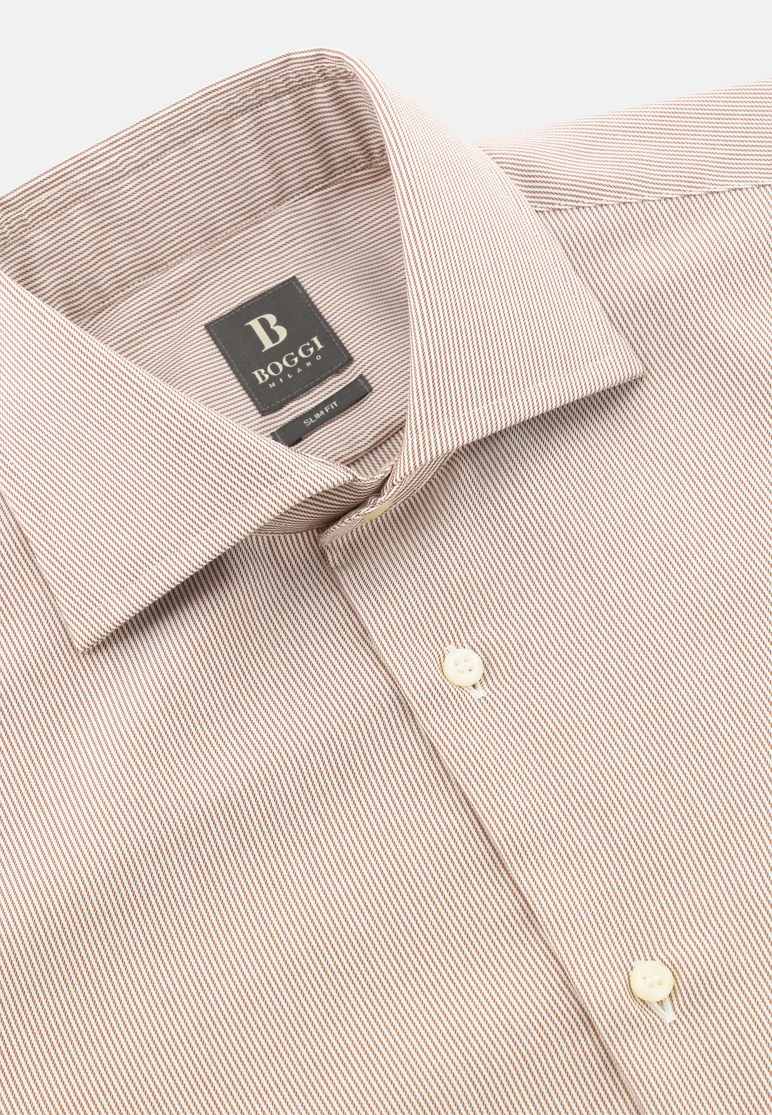 Camicia A Righe In Cotone Slim Fit, Nocciola, hi-res, 5