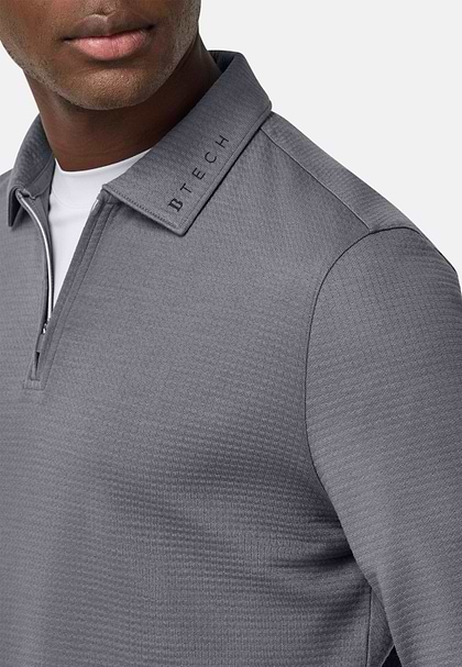 Sweat-Shirt Demi Zip En Coton Mélangé, Charbon, hi-res