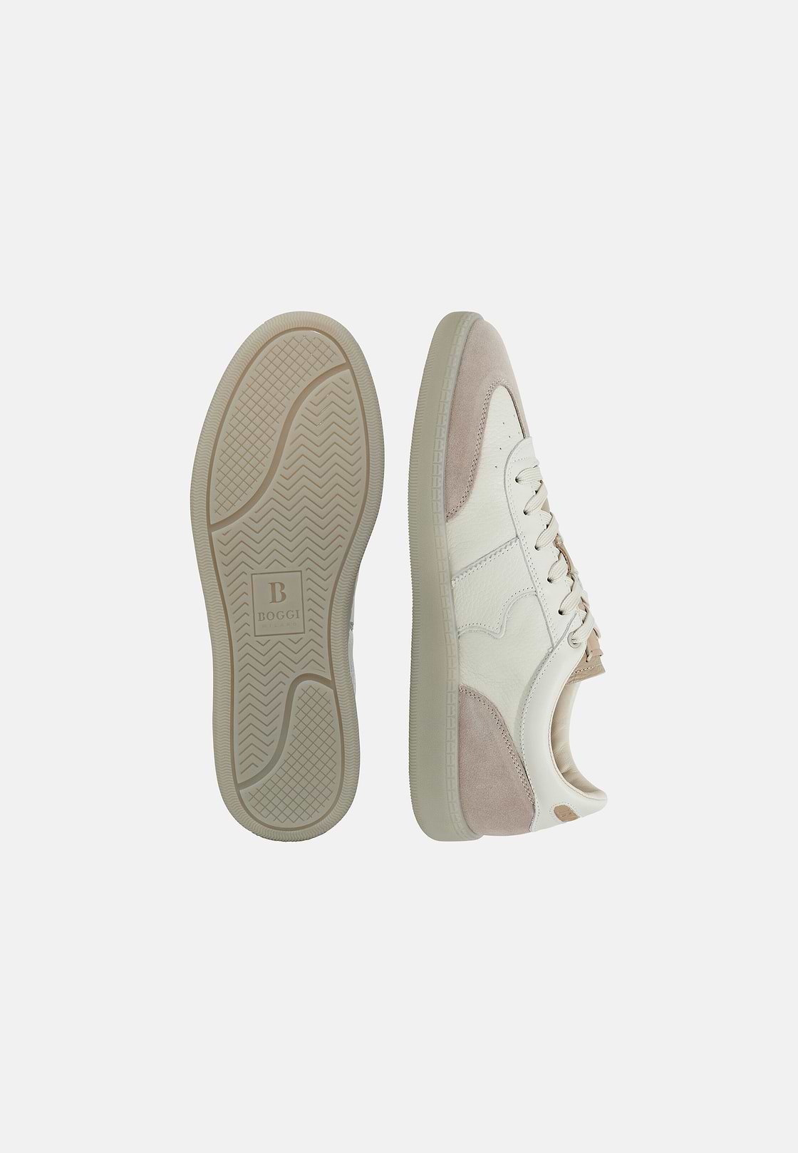 Sneakers In Pelle Bottalata, Crema, hi-res