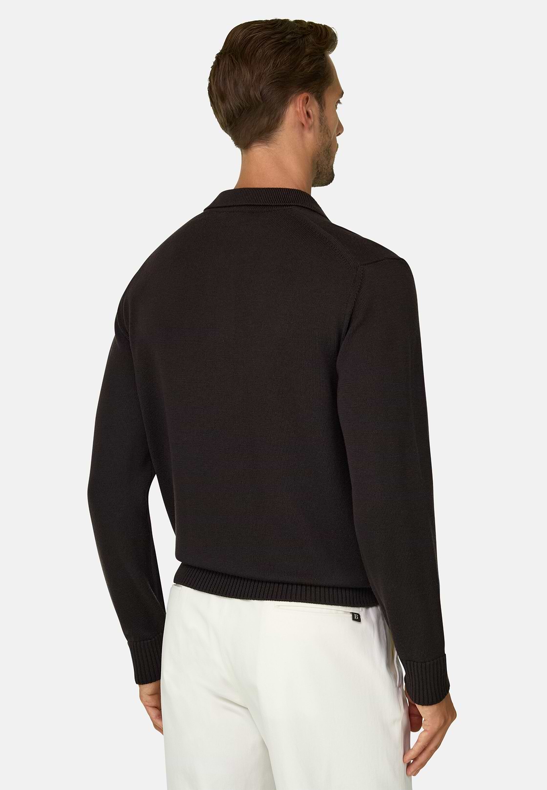 Gestricktes Polo aus extrafeiner Merinowolle, Dunkelbraun, hi-res, 4