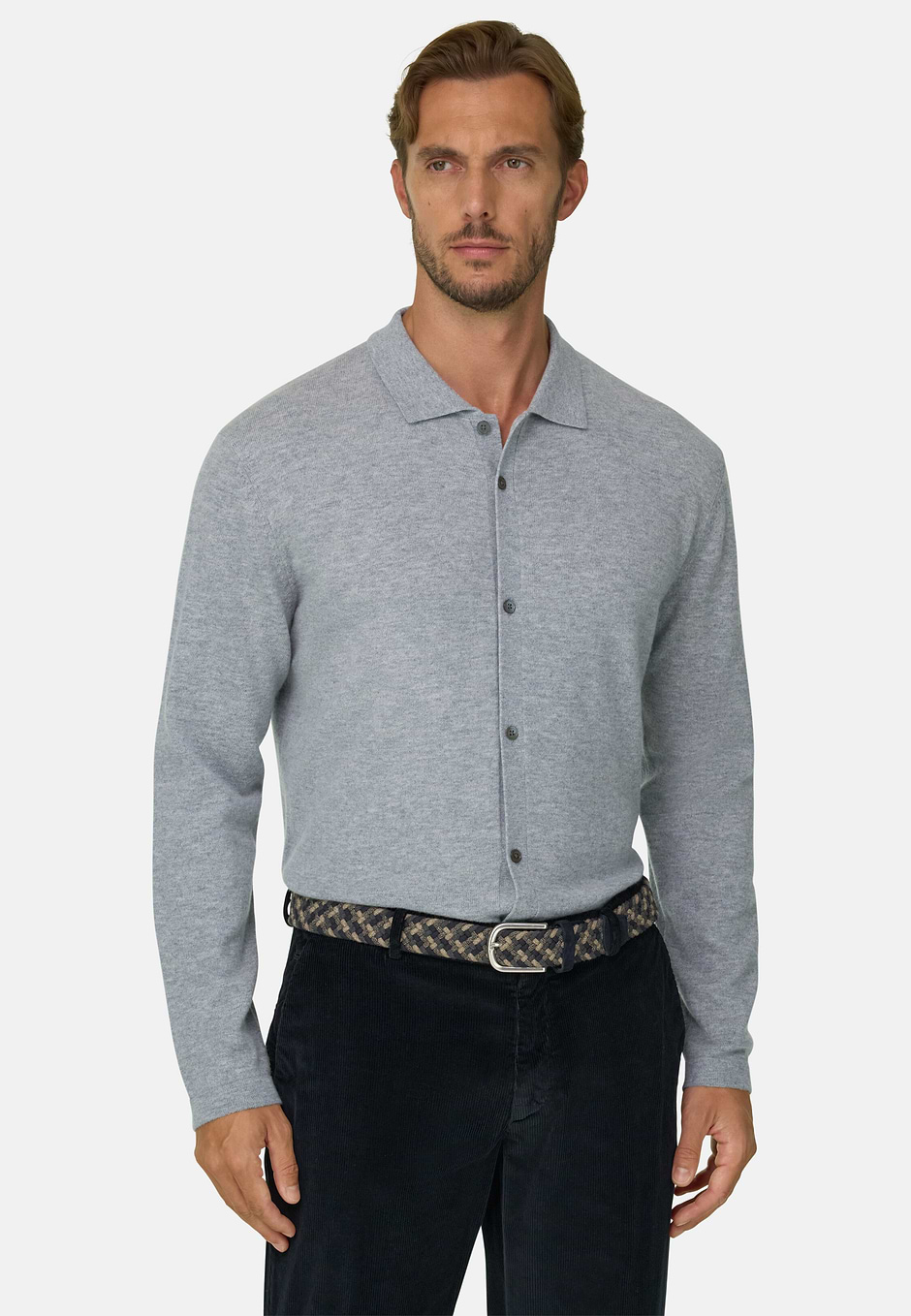 Knitted Shirt in Wool Cashmere, Grey, hi-res