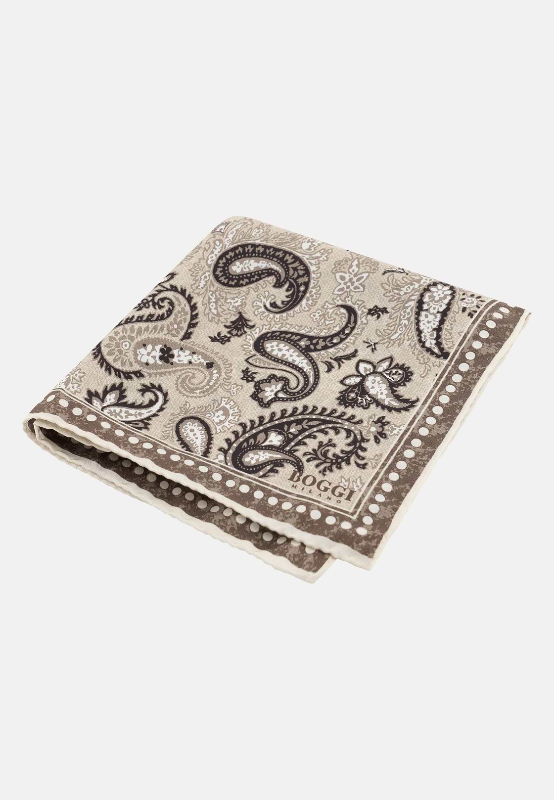 Paisley Print Silk Pocket Square, Taupe, hi-res, 1
