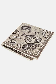 Paisley Print Silk Pocket Square, Taupe, thumb, 1