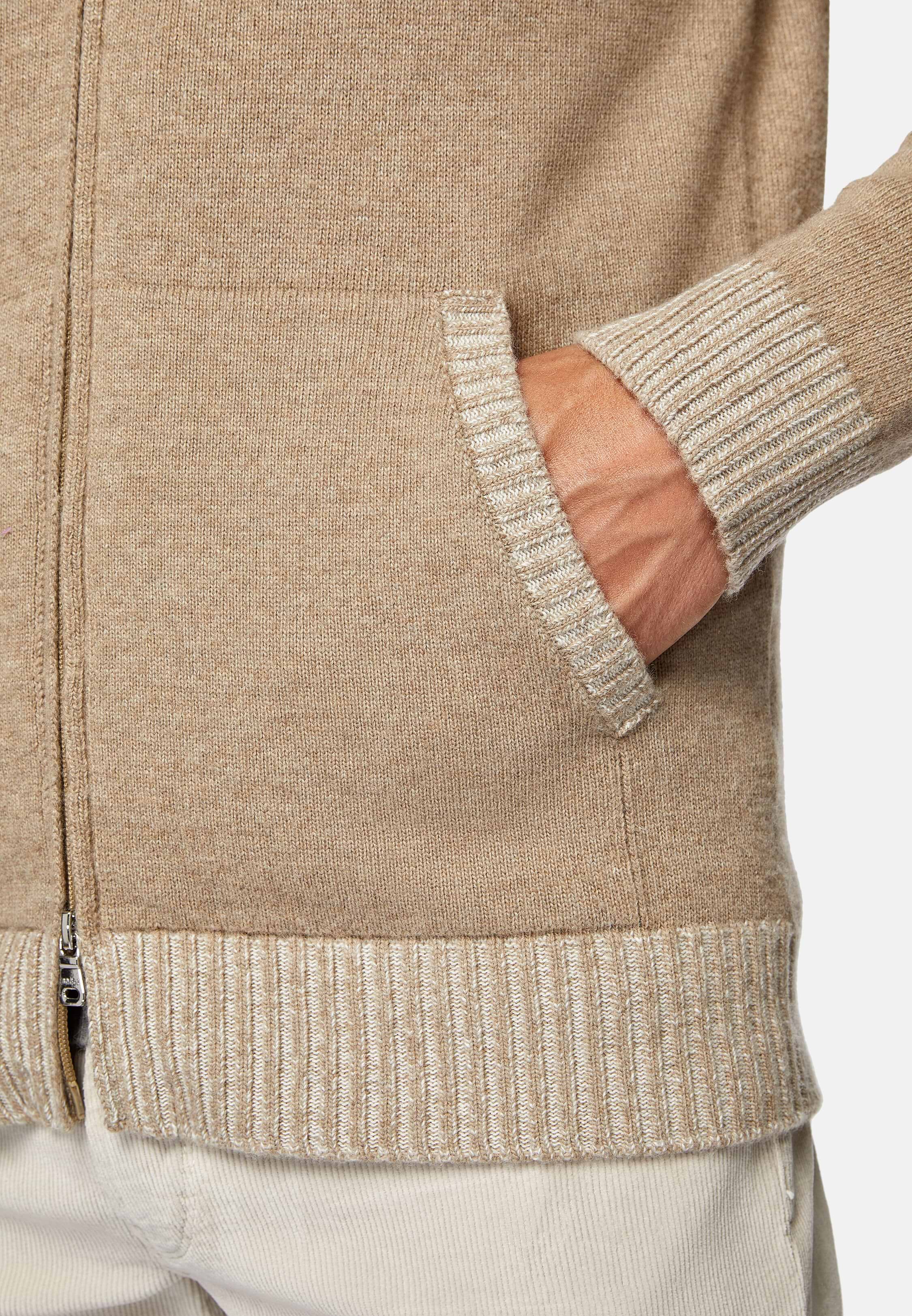 Men's Taupe Cashmere Blend Full Zip Jumper | Boggi Milano