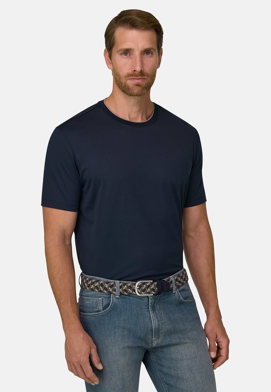 T-Shirt aus Baumwoll-Seide-Jersey, Navy blau, hi-res