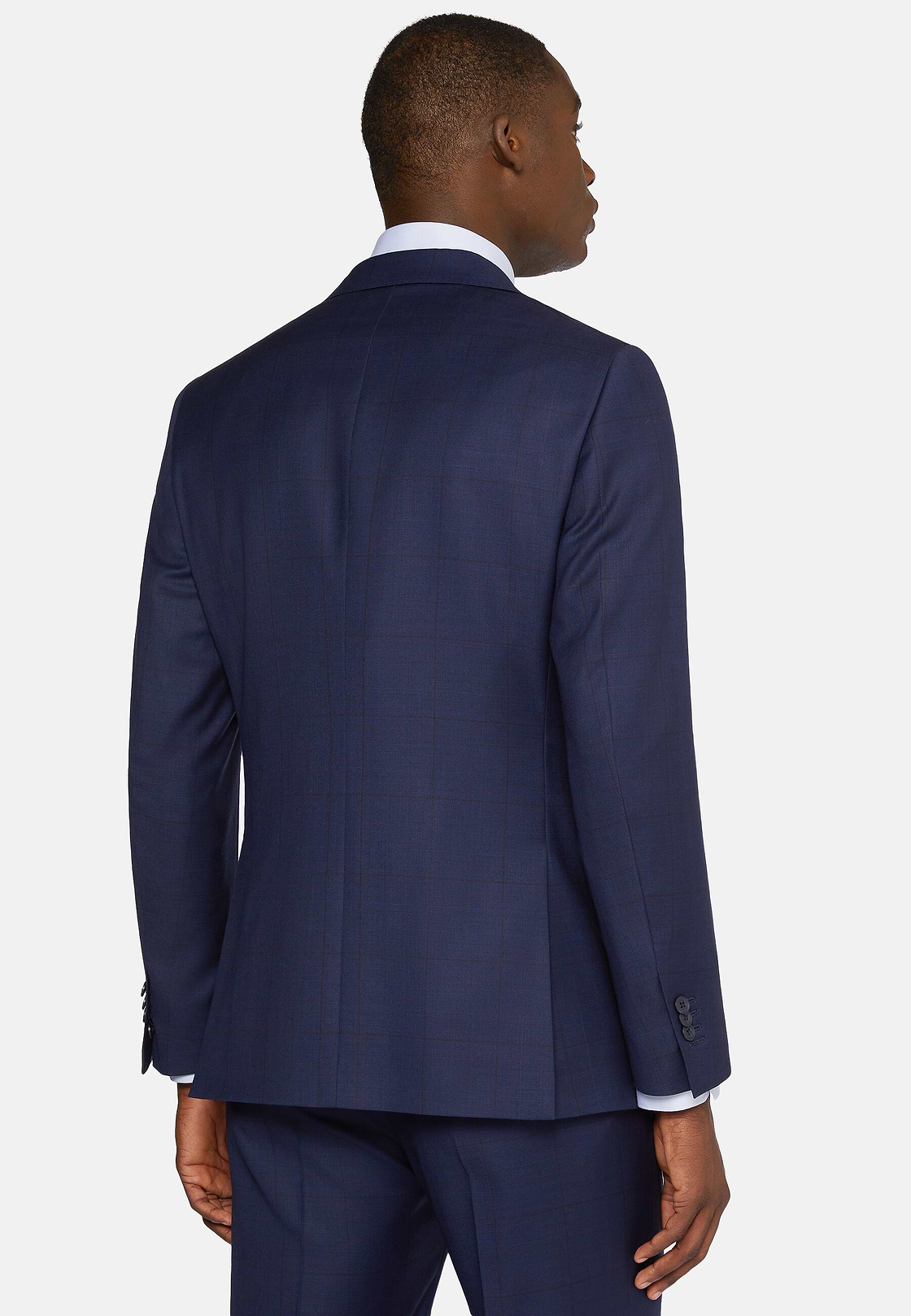 Navy Blue Prince of Wales Check Suit In Pure Wool, Navy blue, hi-res