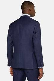 Navy Blue Prince of Wales Check Suit In Pure Wool, Navy blue, hi-res