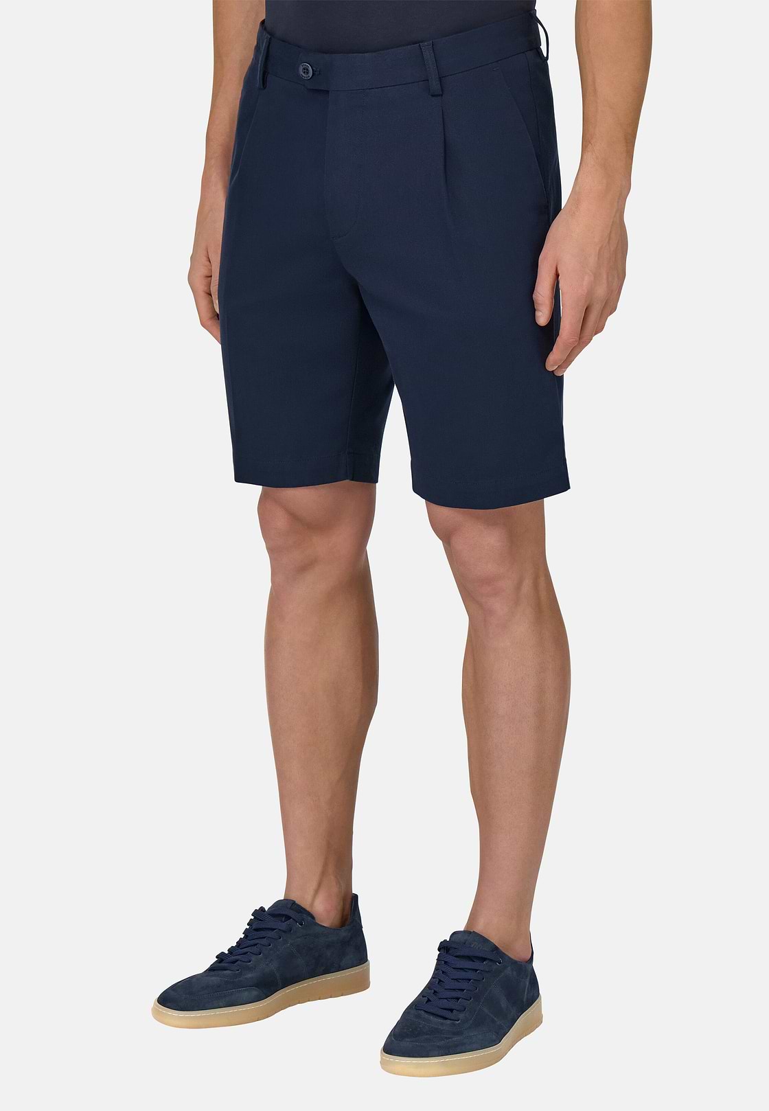 Stretch Cotton and Tencel Bermuda Shorts, Navy blue, hi-res