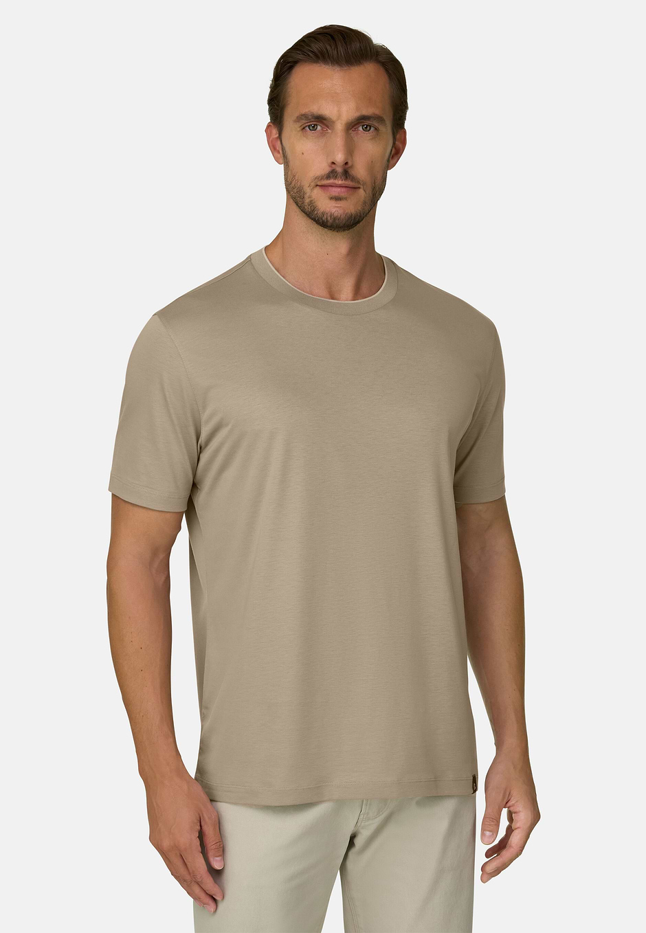 T-Shirt in Cotton Tencel, Taupe, hi-res