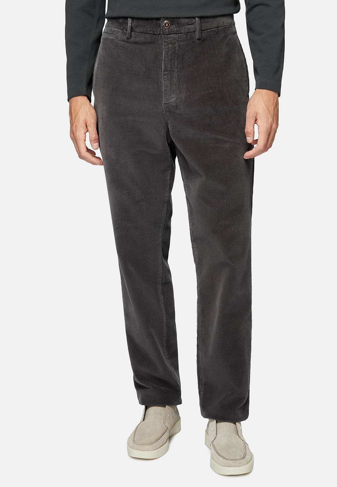 Trousers in Stretch Velvet, Charcoal, hi-res