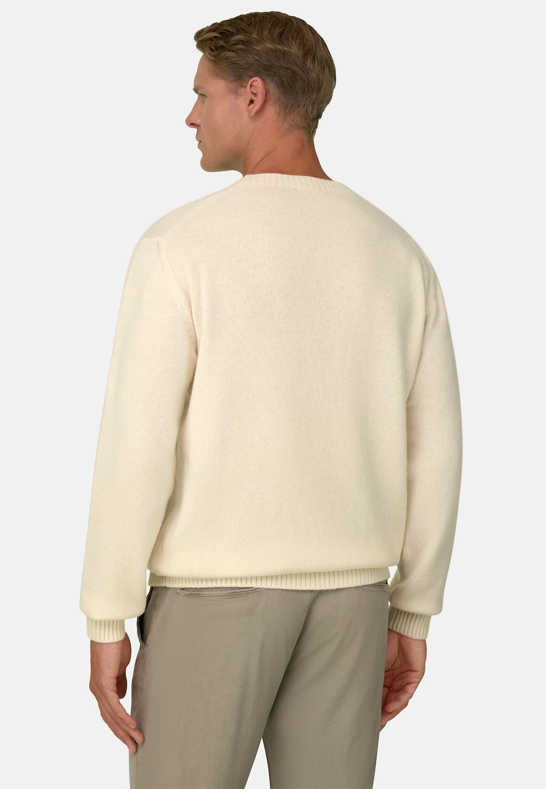 Crew Neck Jumper in Wool Blend, Offwhite, hi-res, 4