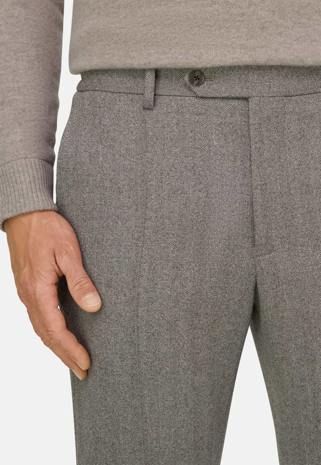 Trousers in Herringbone Flannel, Taupe, hi-res, 3