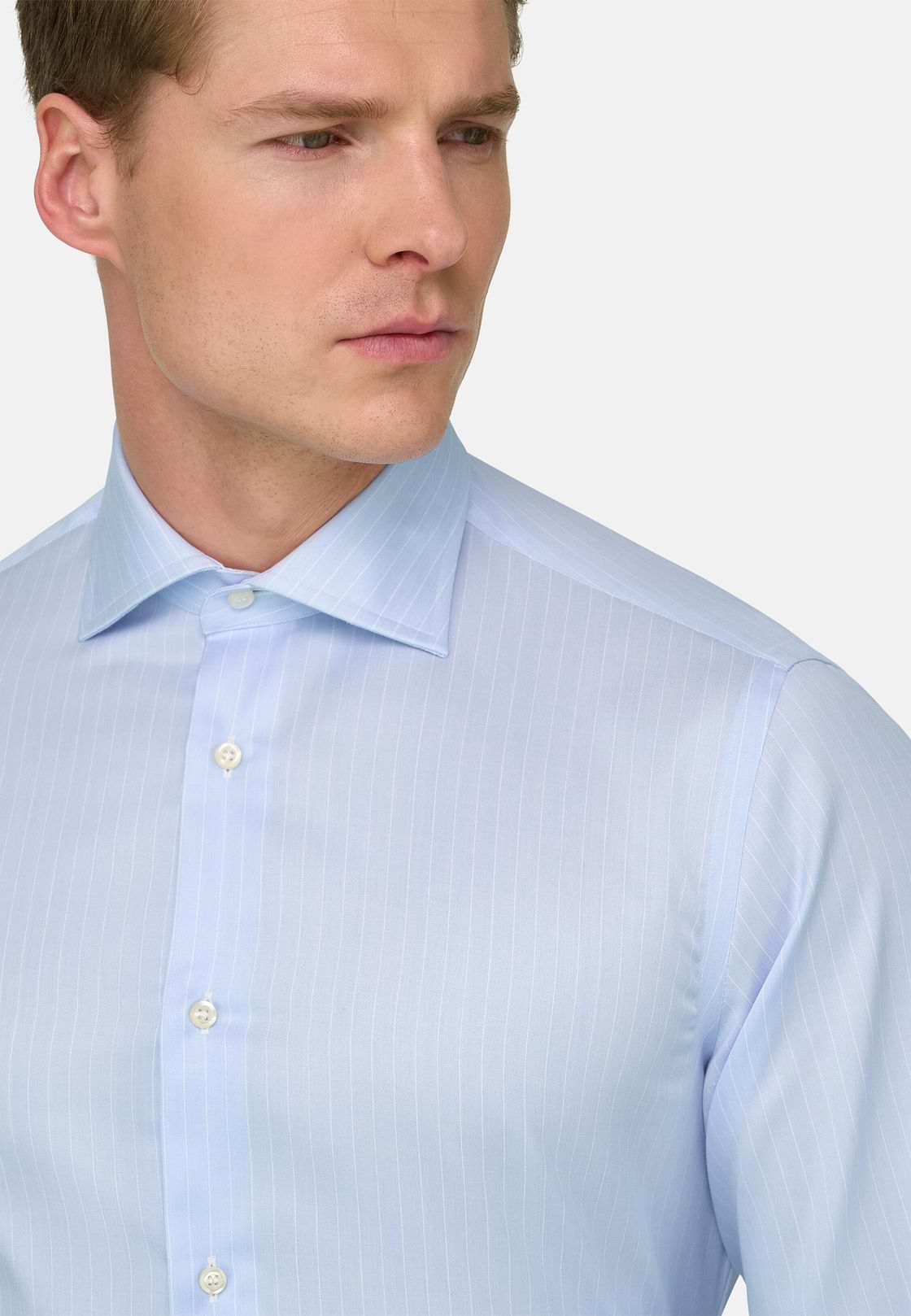 Camicia A Righe In Cotone Slim Fit, Azzurro, hi-res, 4