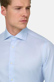 Camicia A Righe In Cotone Slim Fit, Azzurro, thumb, 4