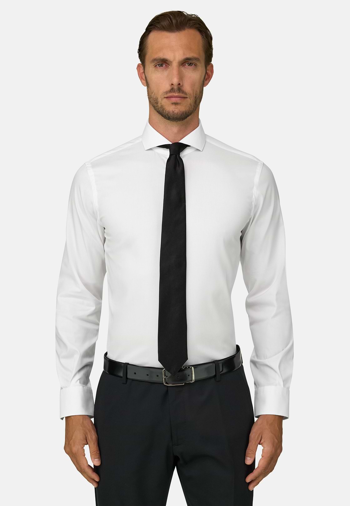 Chemise En Coton Pinpoint Slim Fit, Blanc, hi-res, 1