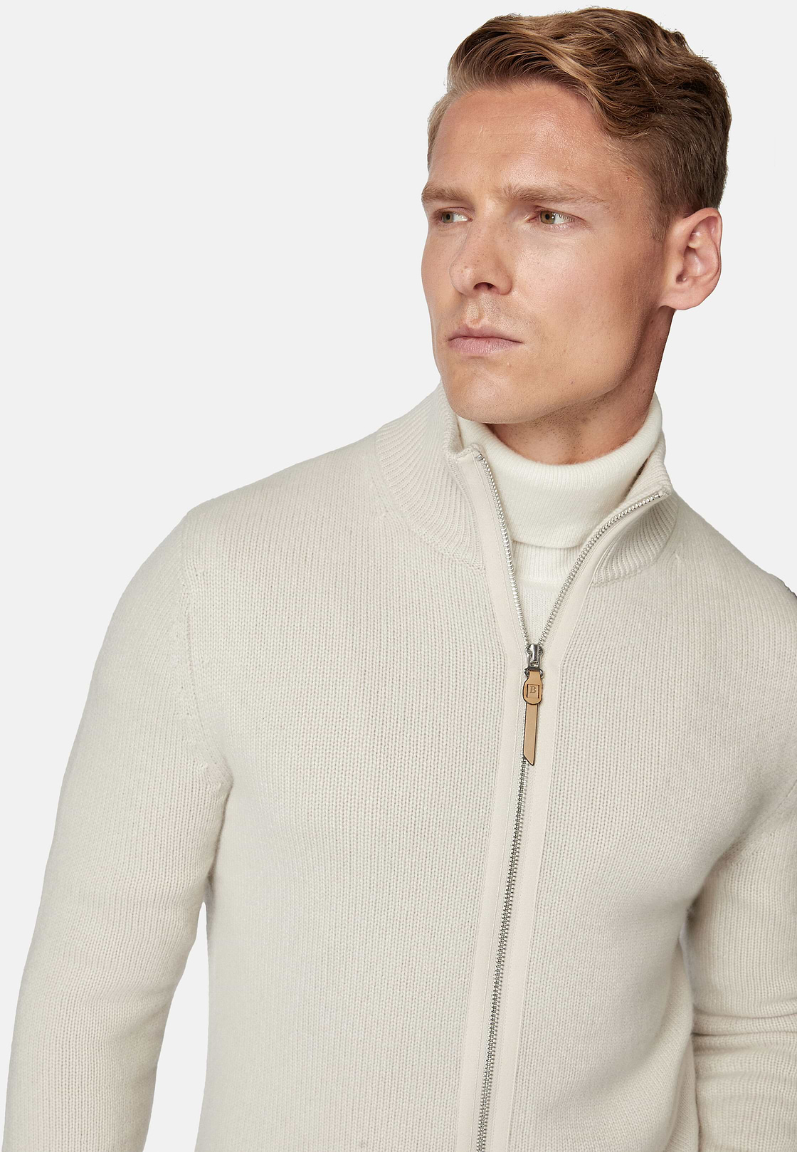 Sandfarbener Pullover Mit Durchgehendem Reißverschluss Aus Kaschmir, Sand, hi-res