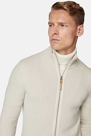 Sandfarbener Pullover Mit Durchgehendem Reißverschluss Aus Kaschmir, Sand, hi-res