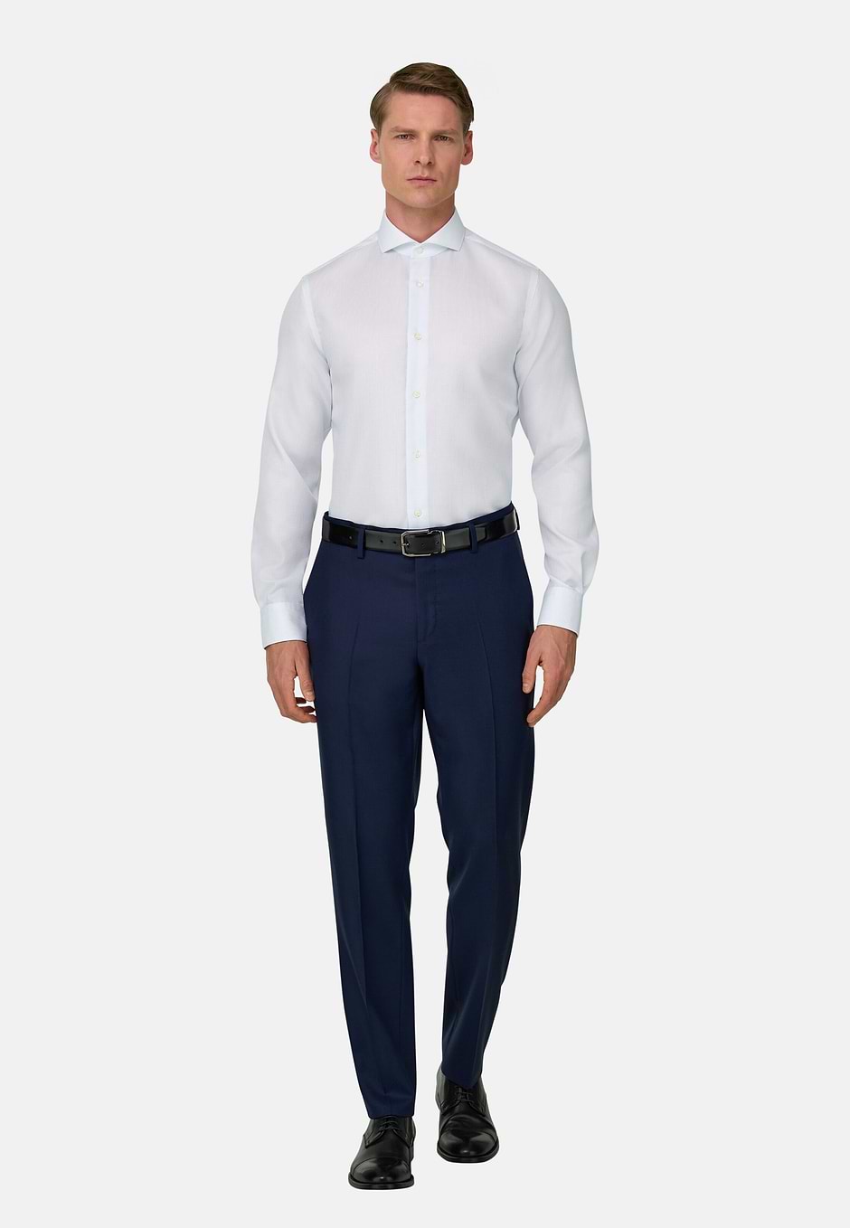 Camisa a cuadros en algodón de corte ajustado, Azul claro, hi-res