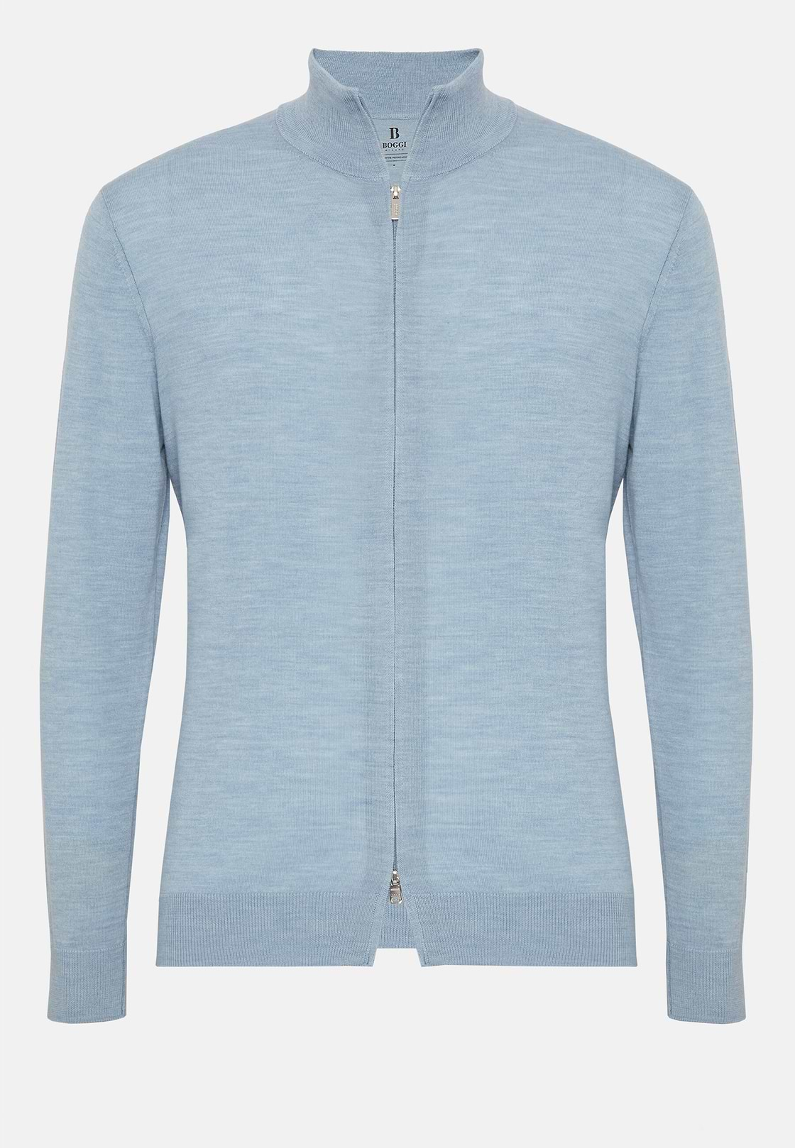 Sky Blue Full Zip Jumper In Merino Wool, Light Blue, hi-res