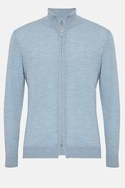 Sky Blue Full Zip Jumper In Merino Wool, Light Blue, hi-res