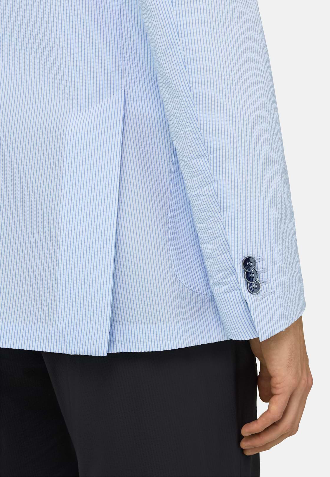 BREEZE | Super-Lightweight Fine Pinstripe Jacket in Stretch Cotton, Light Blue, hi-res, 4