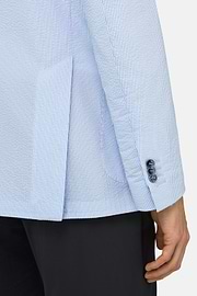BREEZE | Super-Lightweight Fine Pinstripe Jacket in Stretch Cotton, Light Blue, thumb, 4