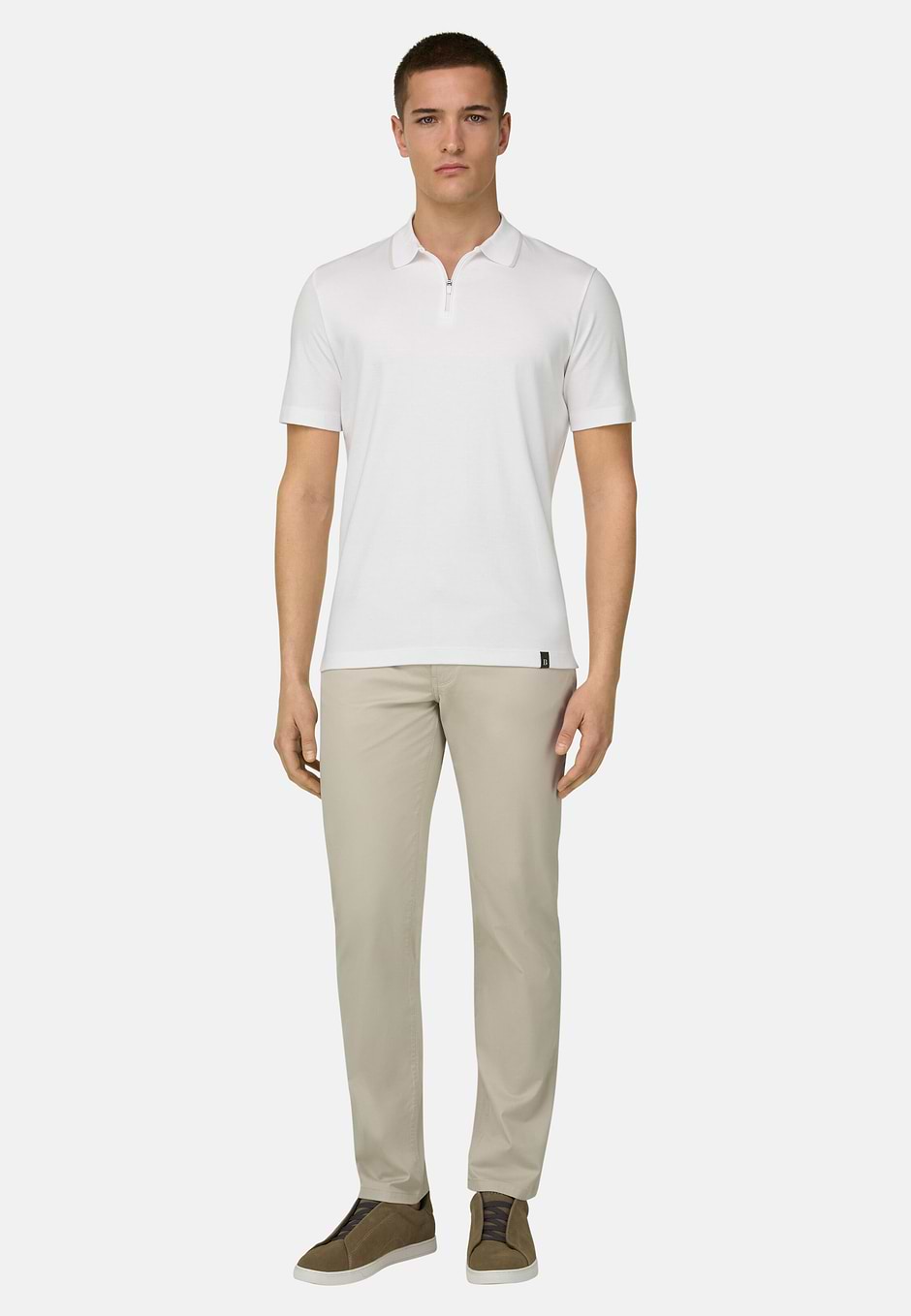 Polo Mezza Zip In Interlock, Bianco, hi-res