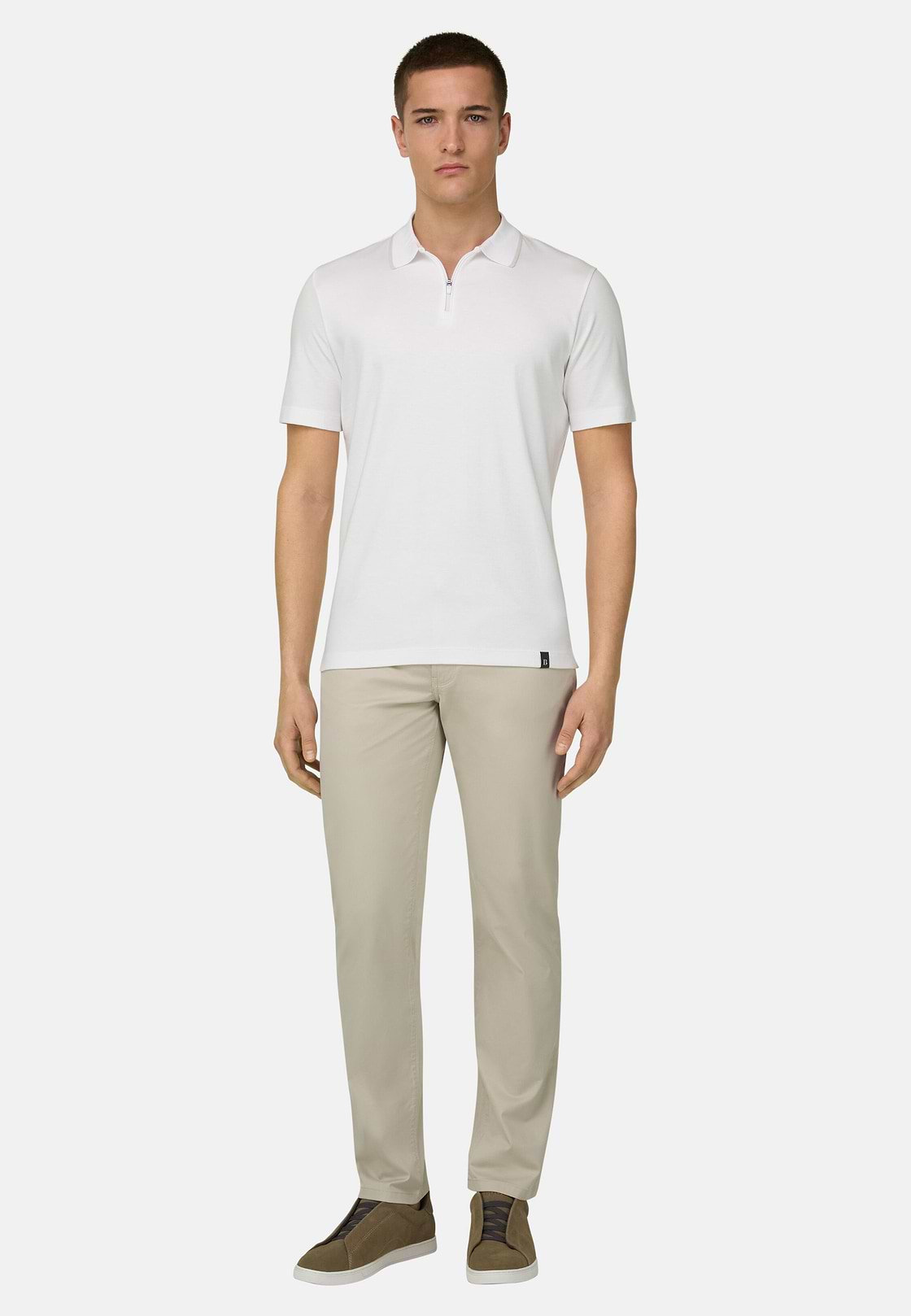 Pima Interlock Half Zip Polo, White, hi-res, 2